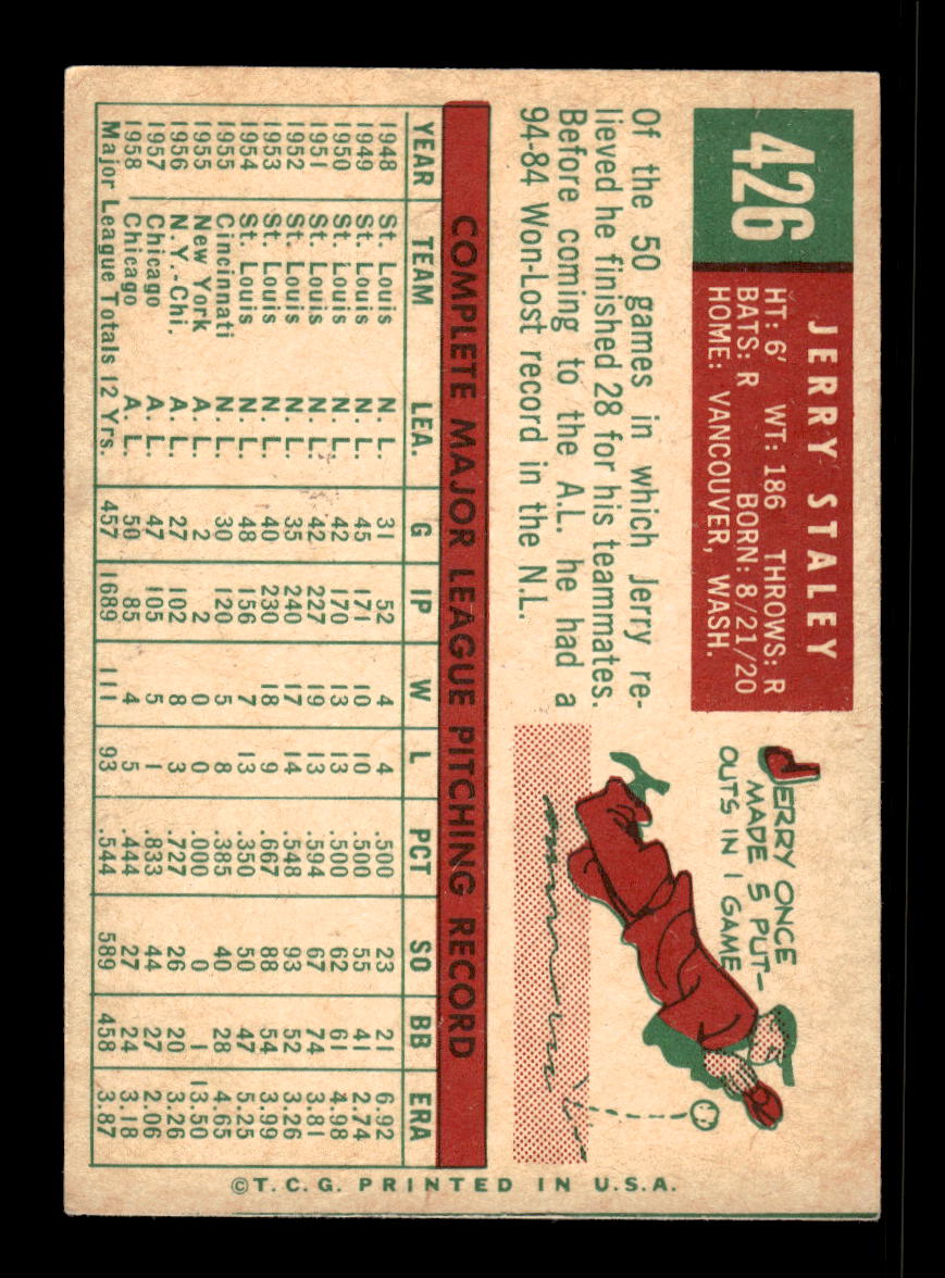 1959 Topps #426 Jerry Staley Chicago White Sox EX 10012085