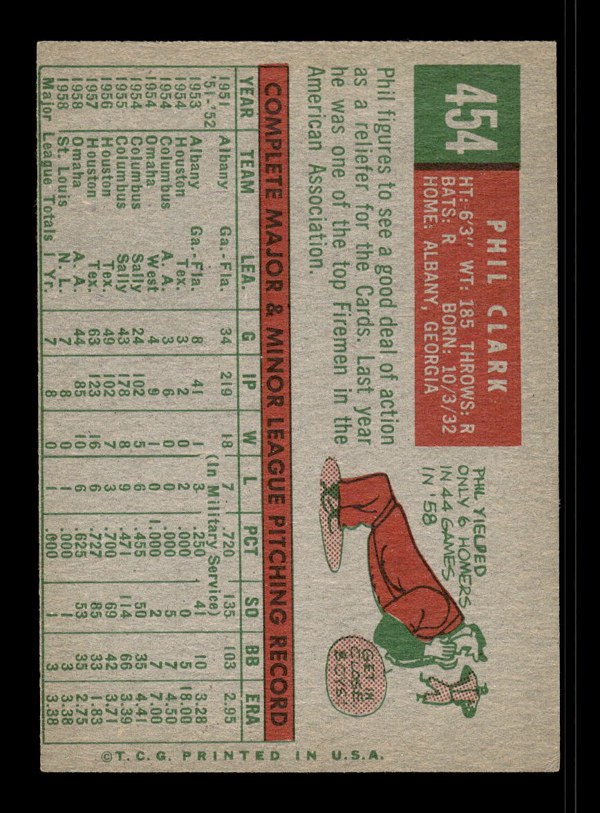 1959 Topps #454 Phil Clark St. Louis Cardinals EX 10012095