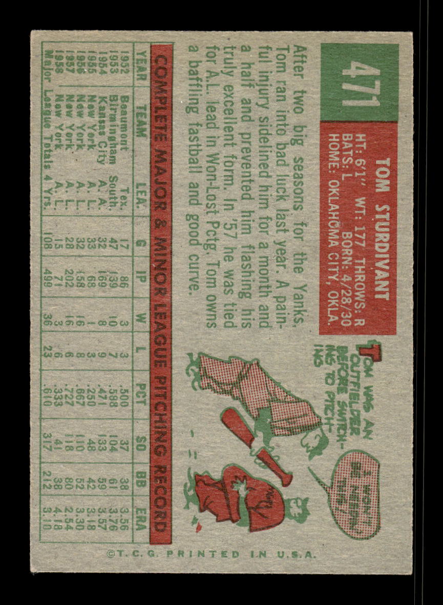 1959 Topps #471 Tom Sturdivant New York Yankees EX 10012096
