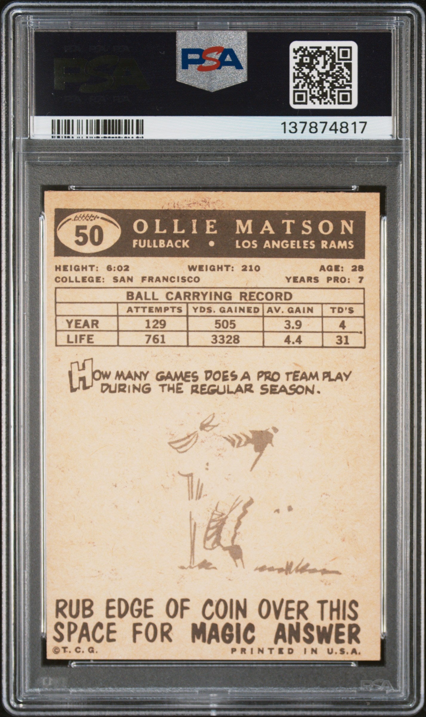 1959 Topps #50 Ollie Matson PSA 7 SN 137874817