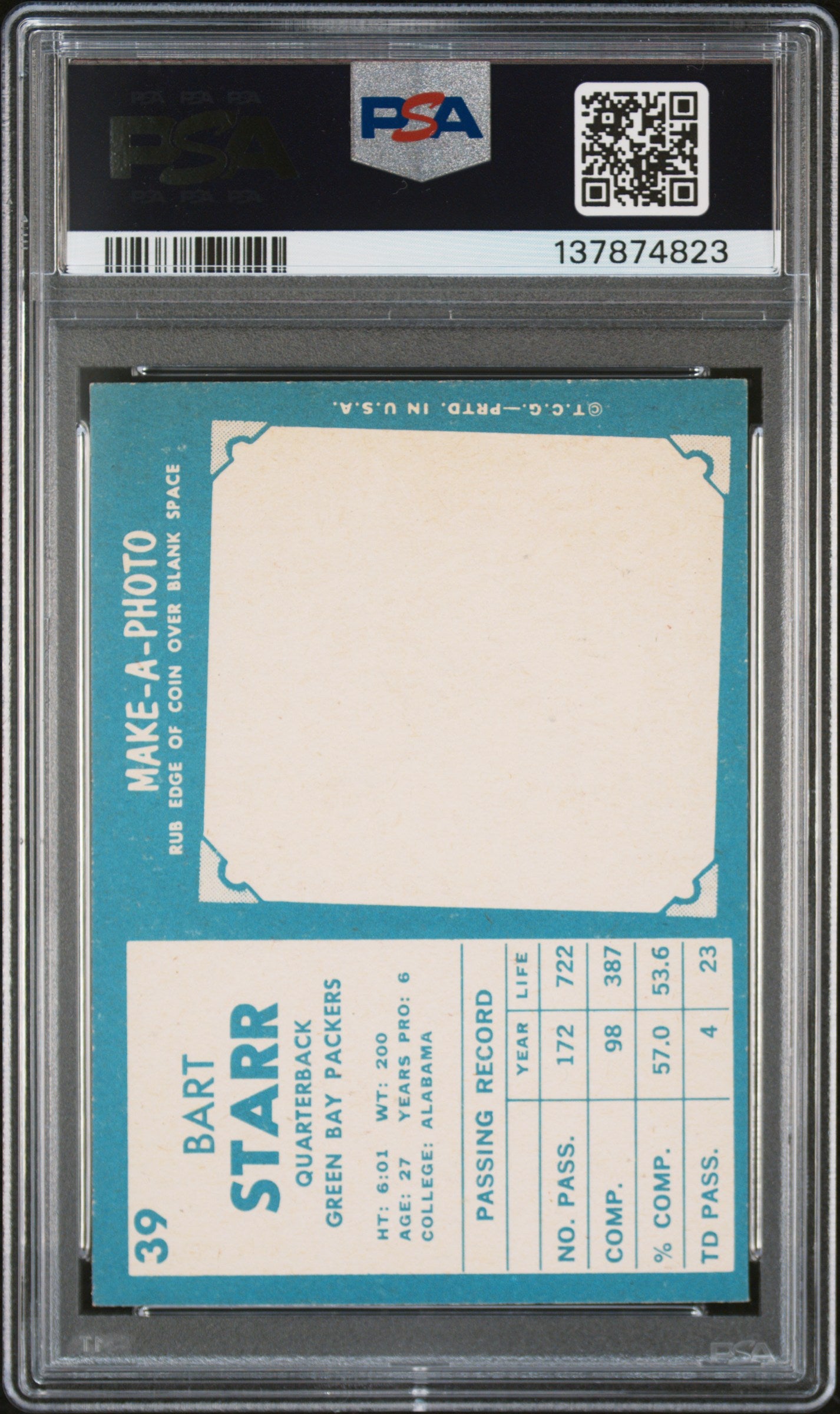 1961 Topps #39 Bart Starr PSA 7 SN 137874823
