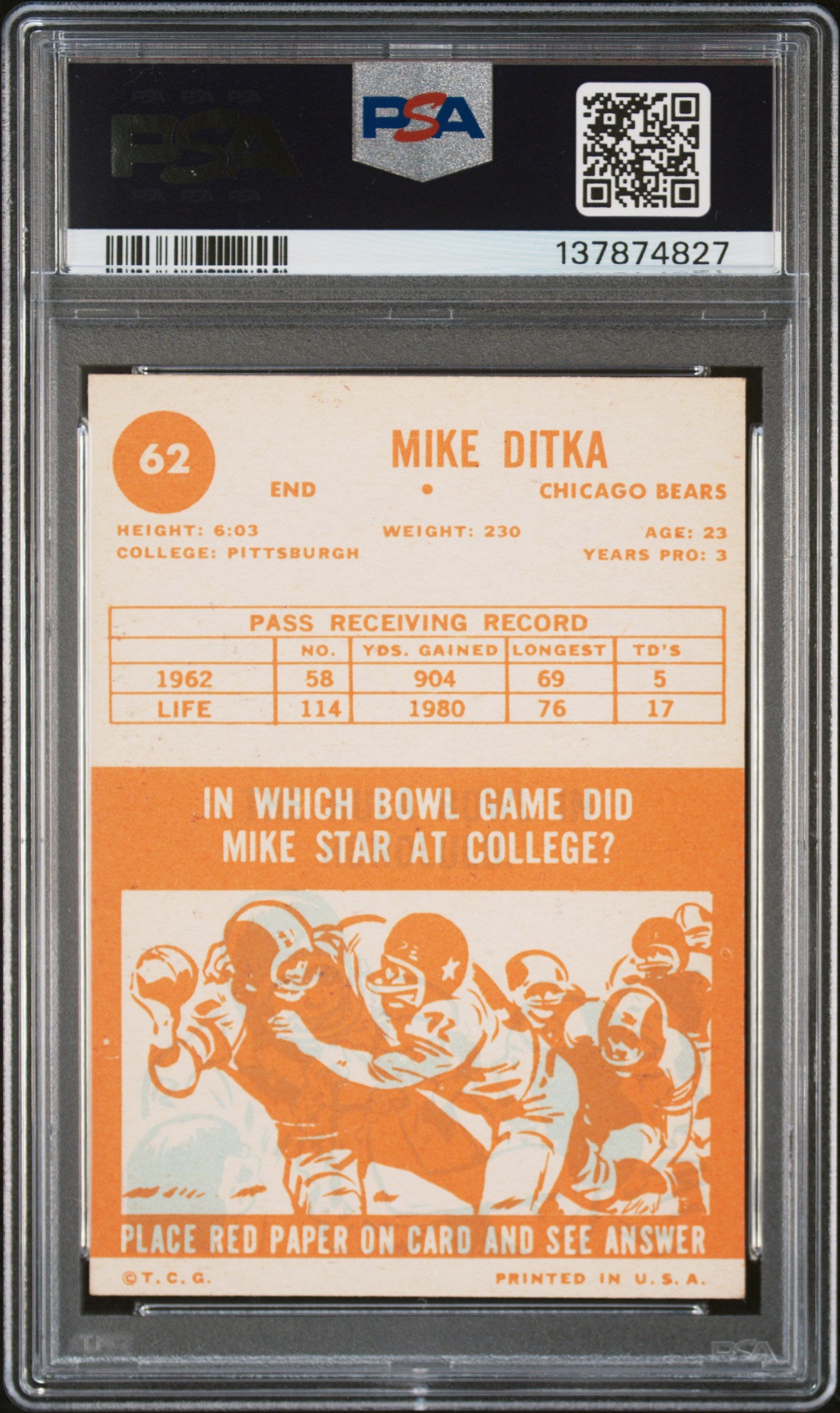1963 Topps #62 Mike Ditka PSA 6 SN 137874827