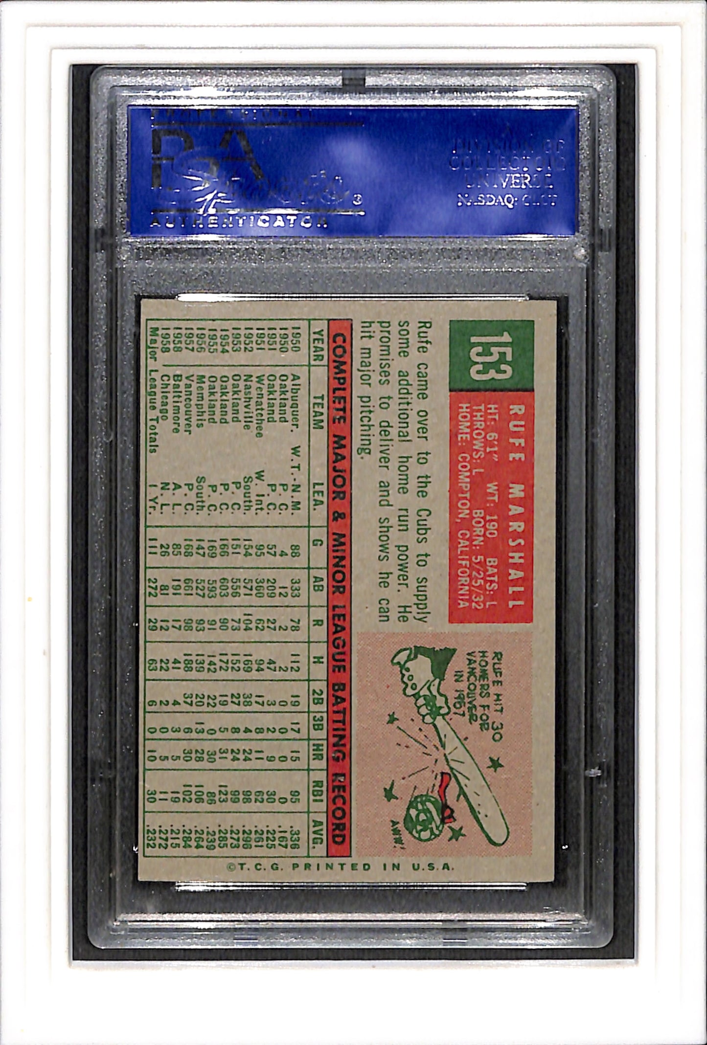 1959 Topps #153 Jim Marshall PSA 7 SN 11988772