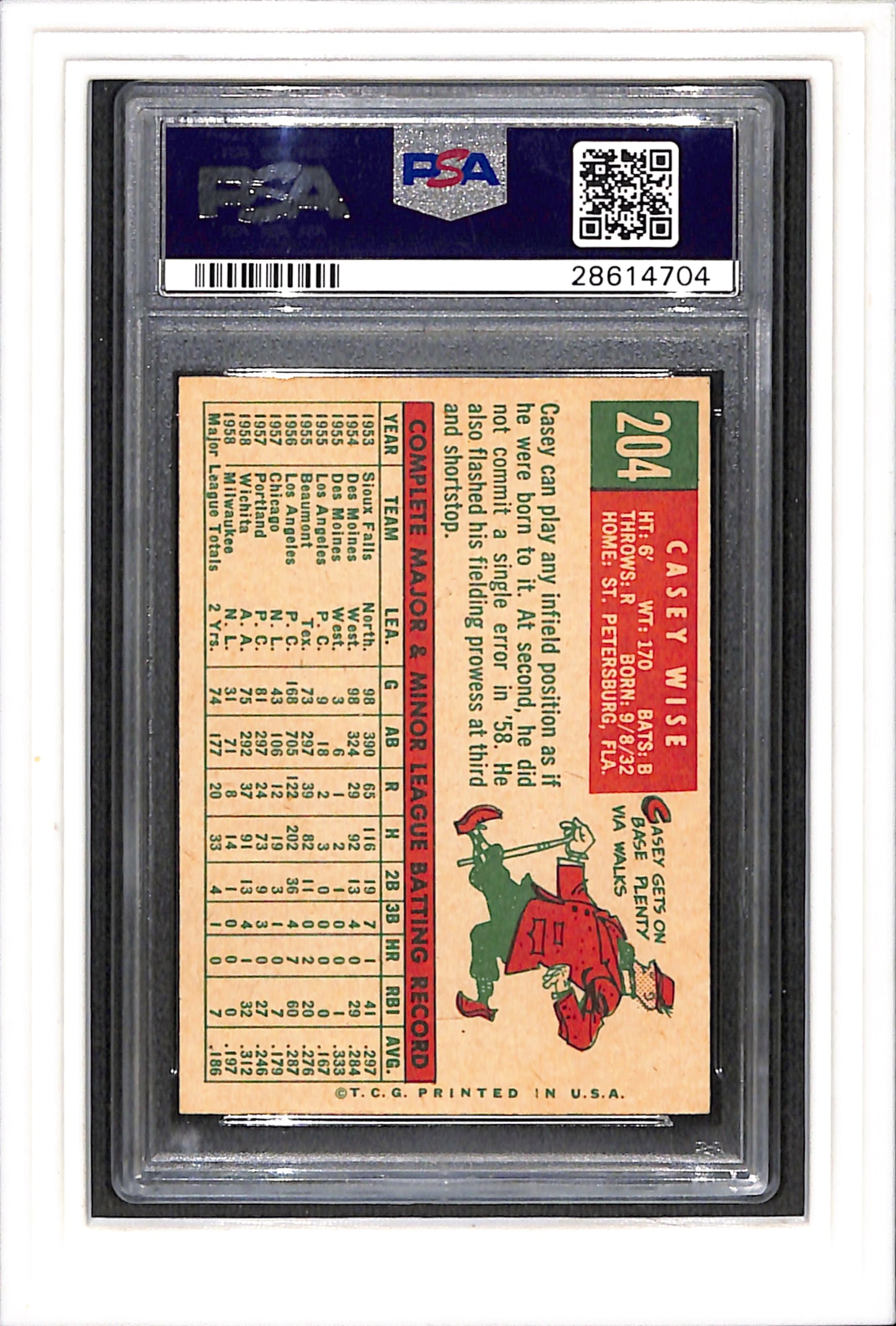 1959 Topps #204b Casey Wise PSA 8 SN 28614704