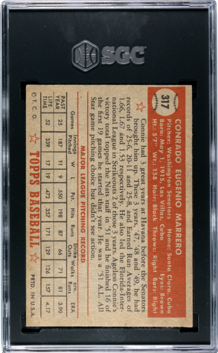 1952 Topps #317 Connie Marrero SGC 4 SN 6783554