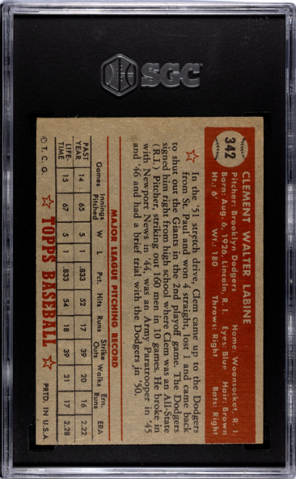1952 Topps #342 Clem Labine SGC 3 SN 7437663