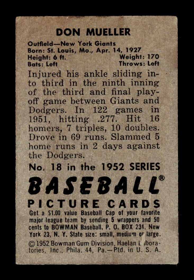 1952 Bowman #18 Don Mueller New York Giants G/VG 10012252