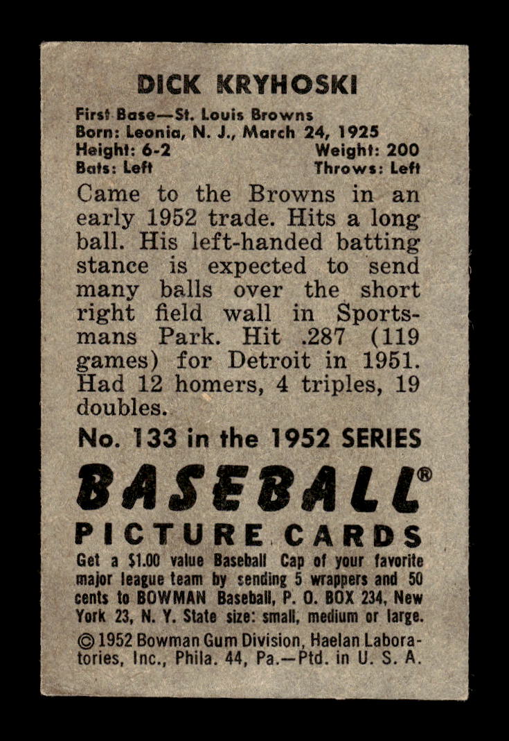 1952 Bowman #133 Dick Kryhoski St. Louis Browns G/VG 10012292