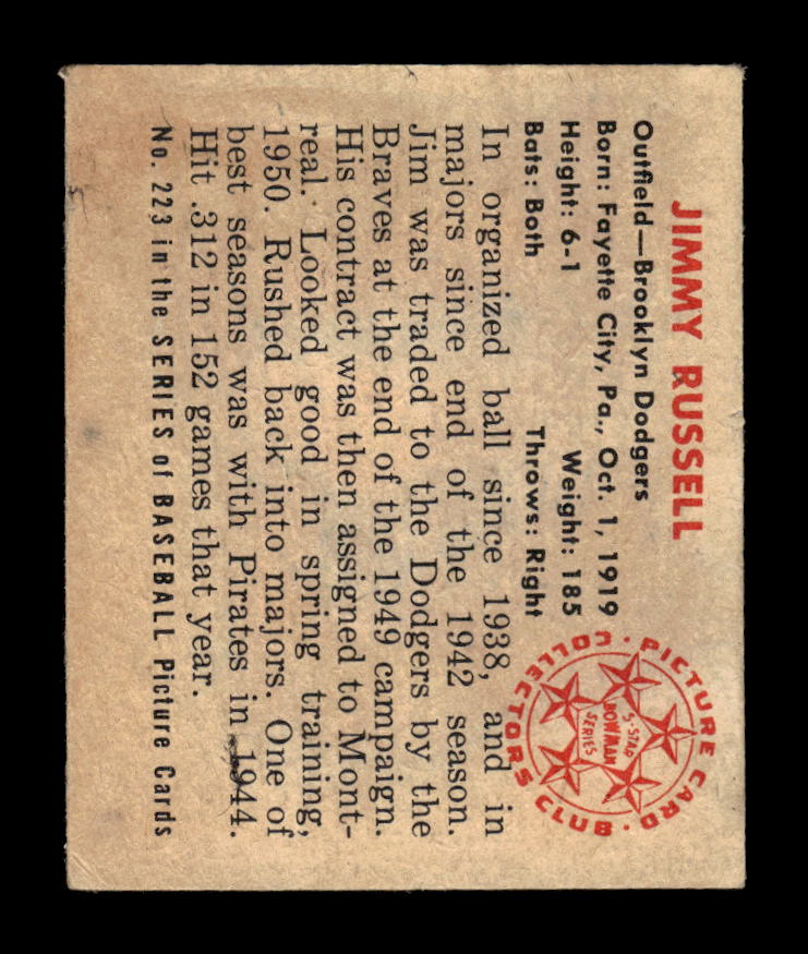 1950 Bowman #223 Jimmy Russell Brooklyn Dodgers Poor 10012730