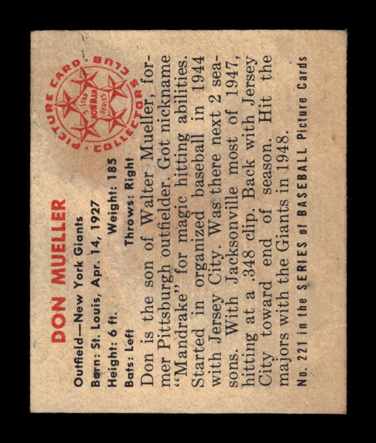 1950 Bowman #221 Don Mueller New York Giants Poor 10012741