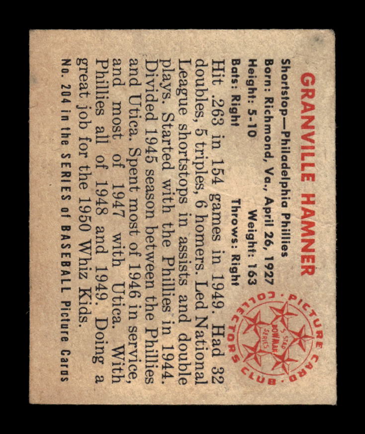 1950 Bowman #204 Granville Hamner Philadelphia Phillies Poor 10012742