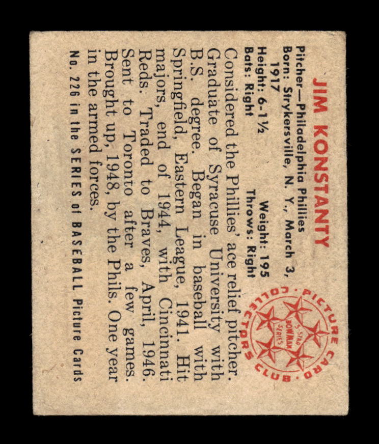 1950 Bowman #226 Jim Konstanty Philadelphia Phillies Poor 10012743