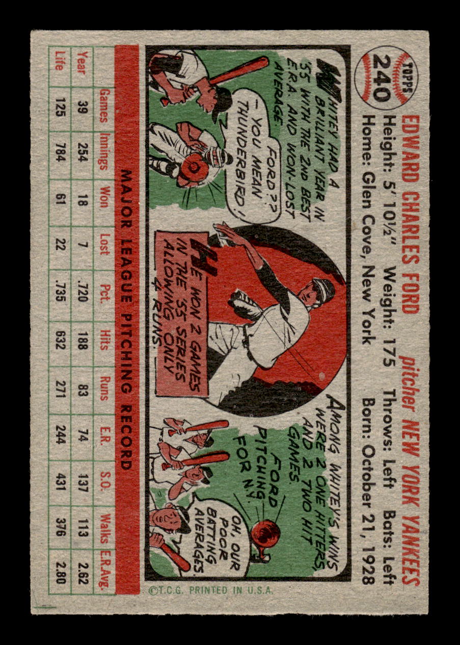 1956 Topps #240 Whitey Ford New York Yankees NMT 10012768