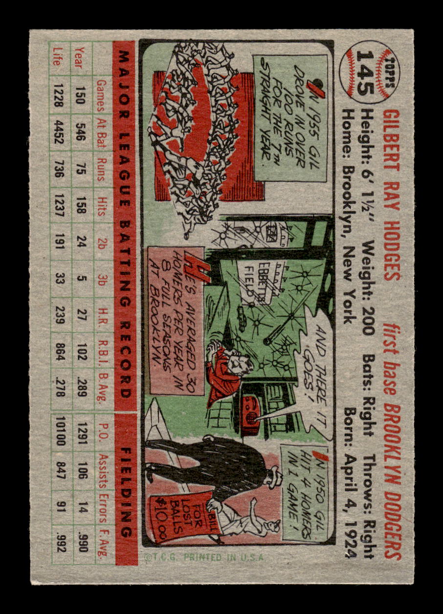 1956 Topps #145 Gil Hodges Brooklyn Dodgers NMT 10012774