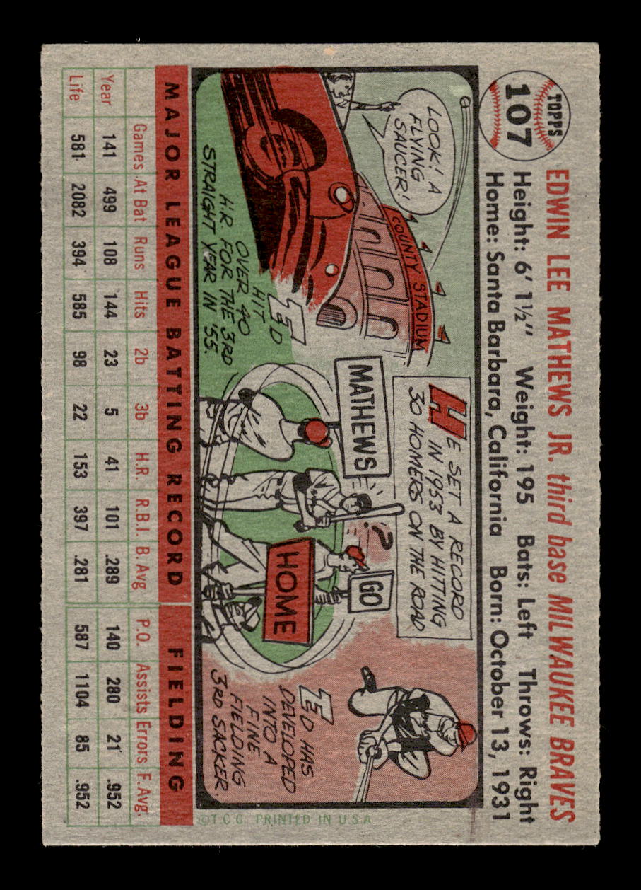1956 Topps #107 Ed Mathews Milwaukee Braves NMT 10012781
