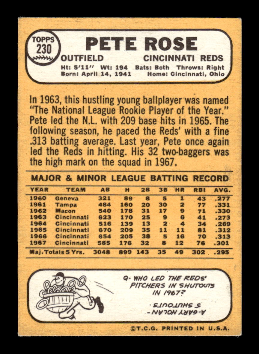 0003 - 1968 Topps #230 Pete Rose Cincinnati Reds VG 10012788