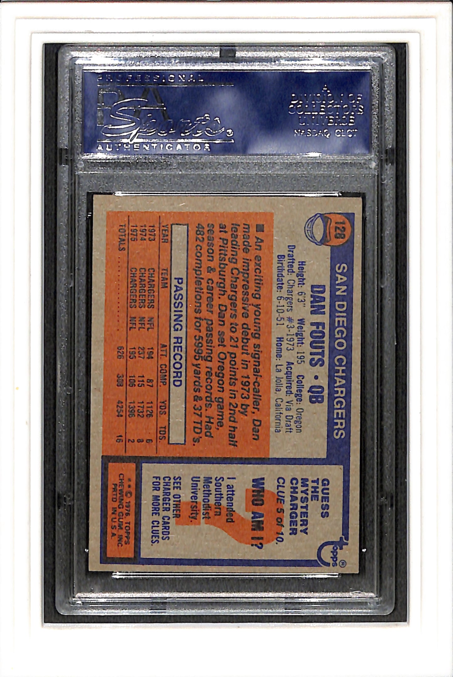 1976 Topps #128 Dan Fouts PSA 6.5 SN 16768988