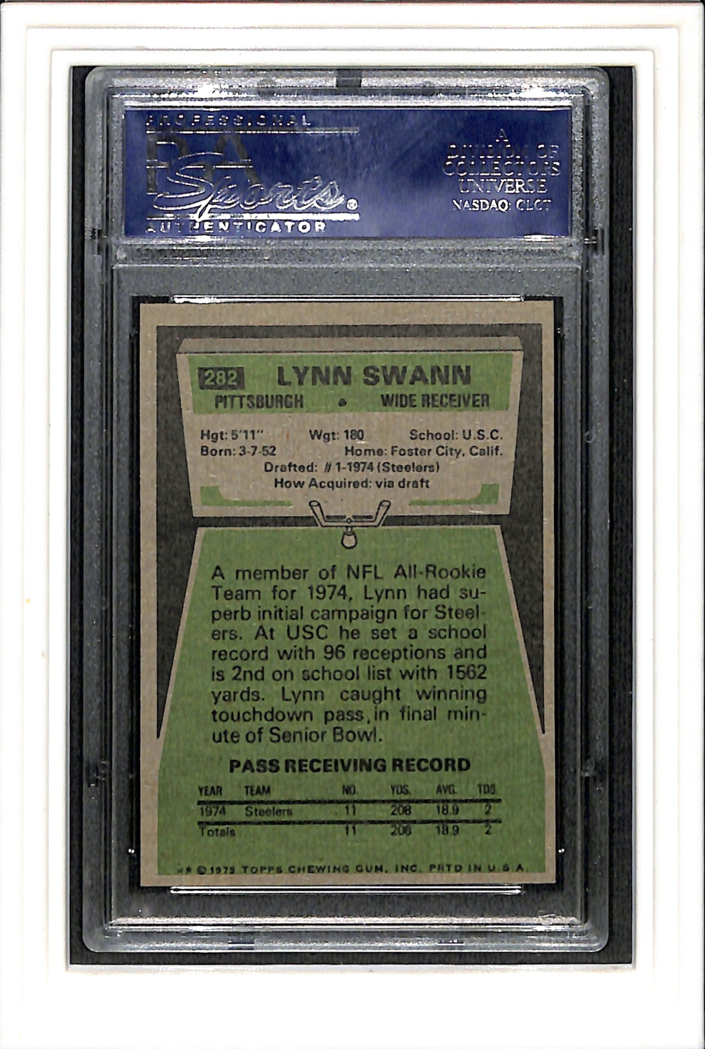1975 Topps #282 Lynn Swann PSA 6 SN 20092072