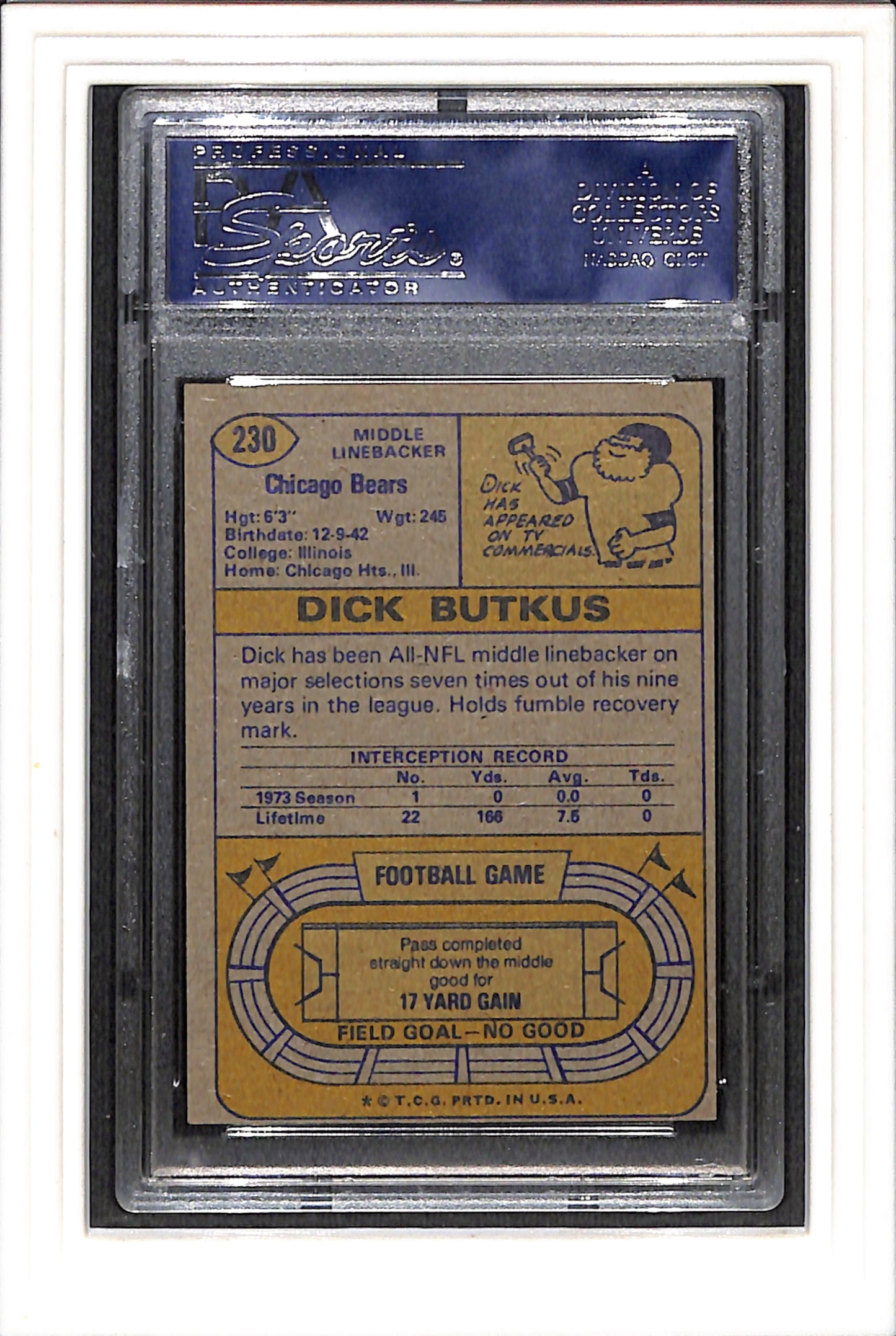 1974 Topps #230 Dick Butkus PSA 7 SN 16768961
