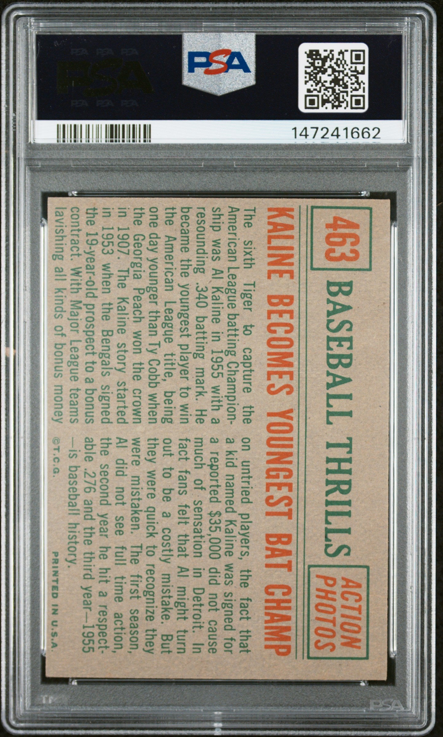 1959 Topps #463 Kaline Becomes Youngest Bat Champ PSA 7 SN 147241662