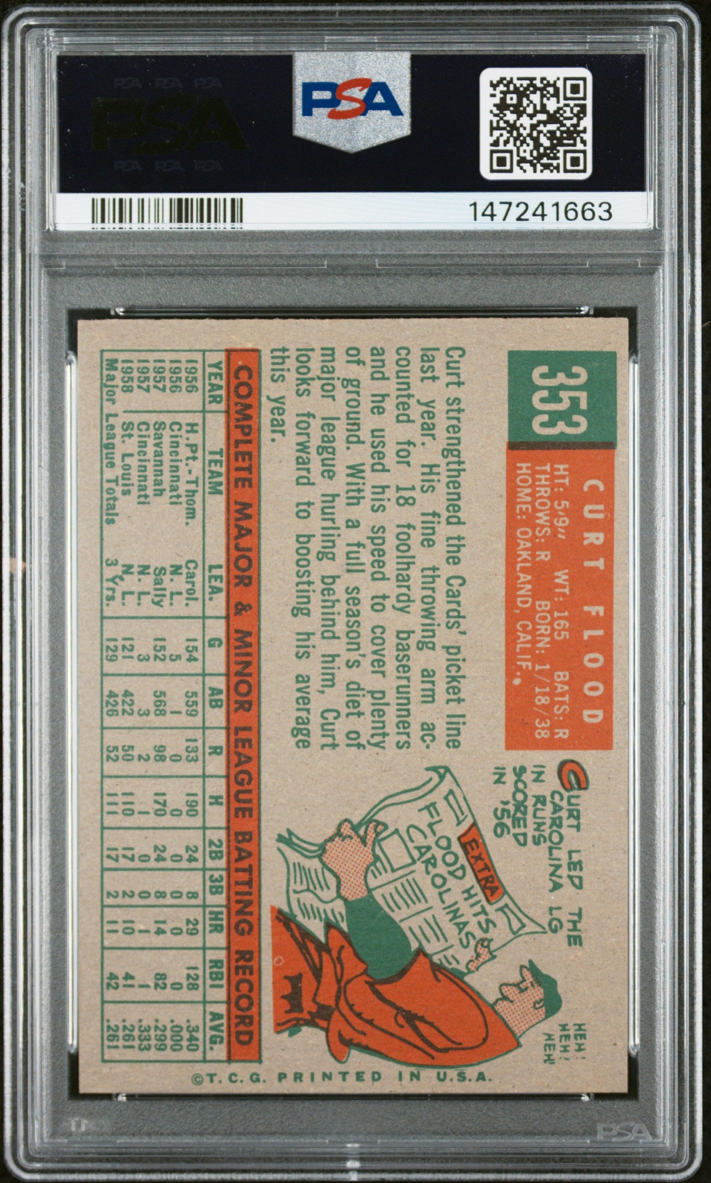 1959 Topps #353 Curt Flood PSA 7 SN 147241663