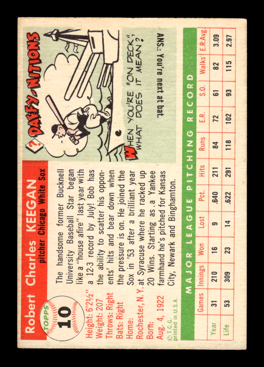 1955 Topps #10 Bob Keegan Chicago White Sox EX 10012818