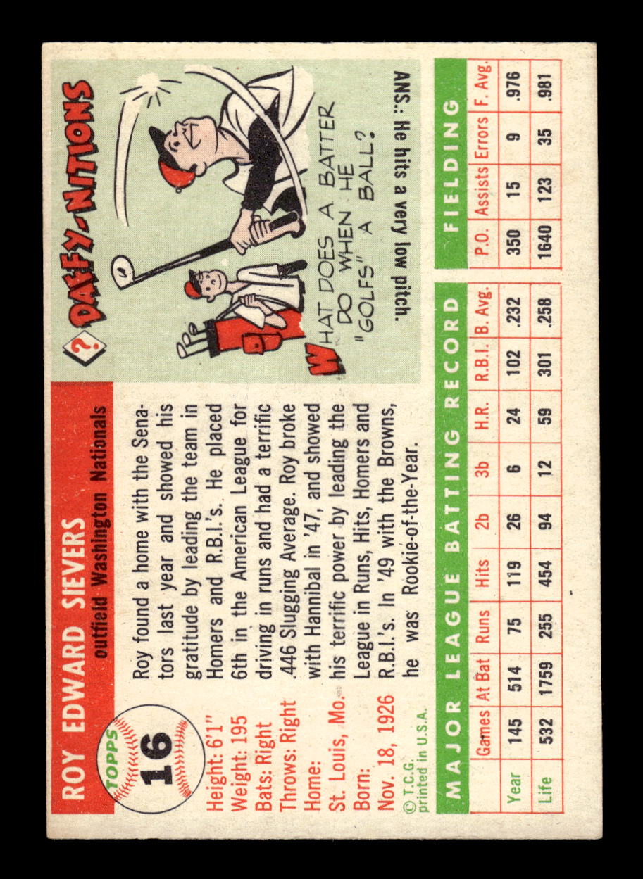 1955 Topps #16 Roy Sievers Washington Senators EX 10012821