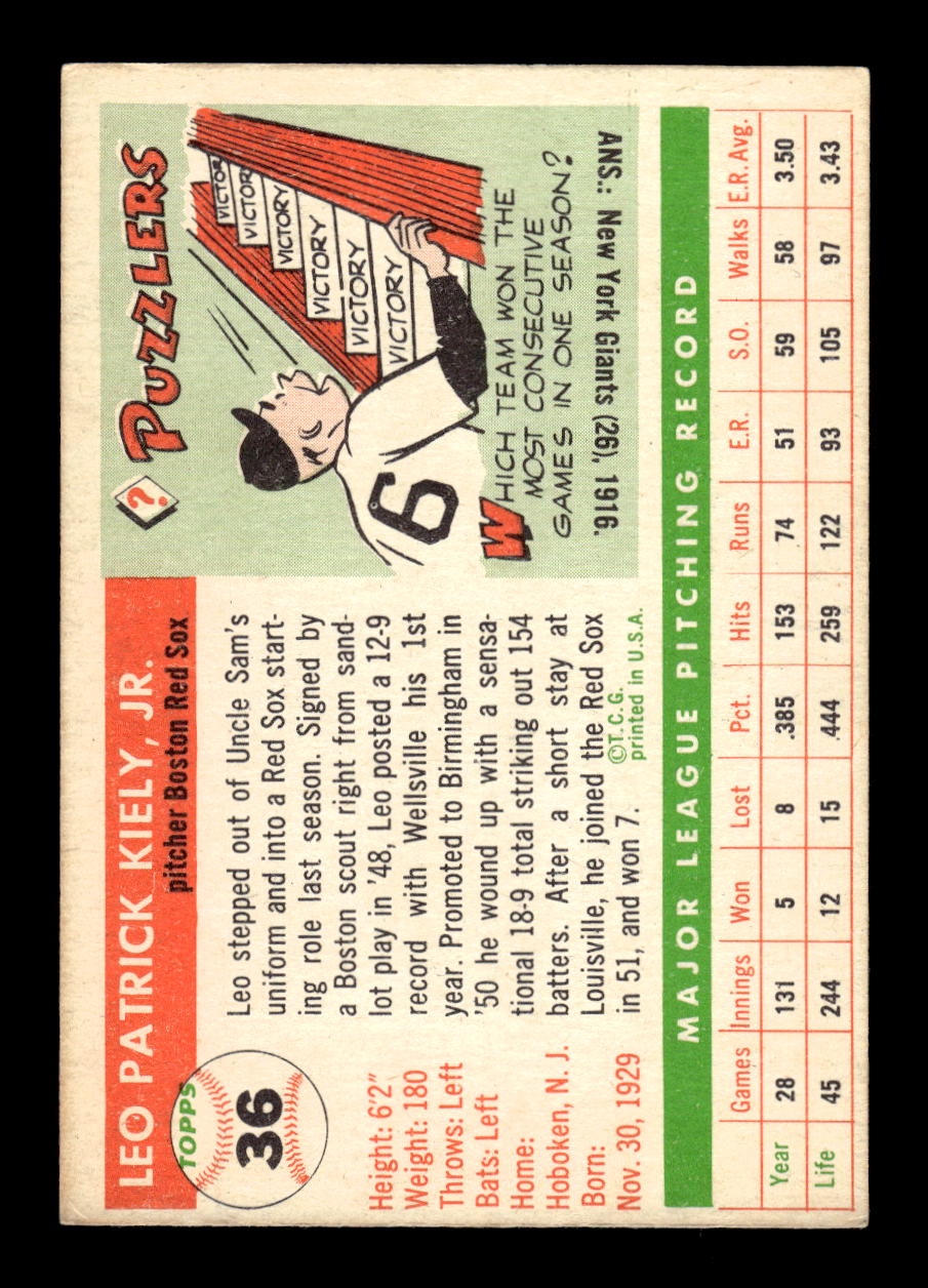 1955 Topps #36 Leo Kiely Boston Red Sox EX 10012831