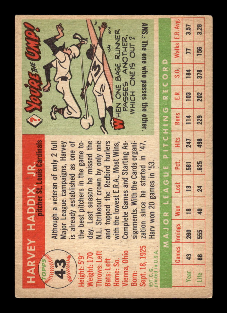 1955 Topps #43 Harvey Haddix St. Louis Cardinals EX 10012836