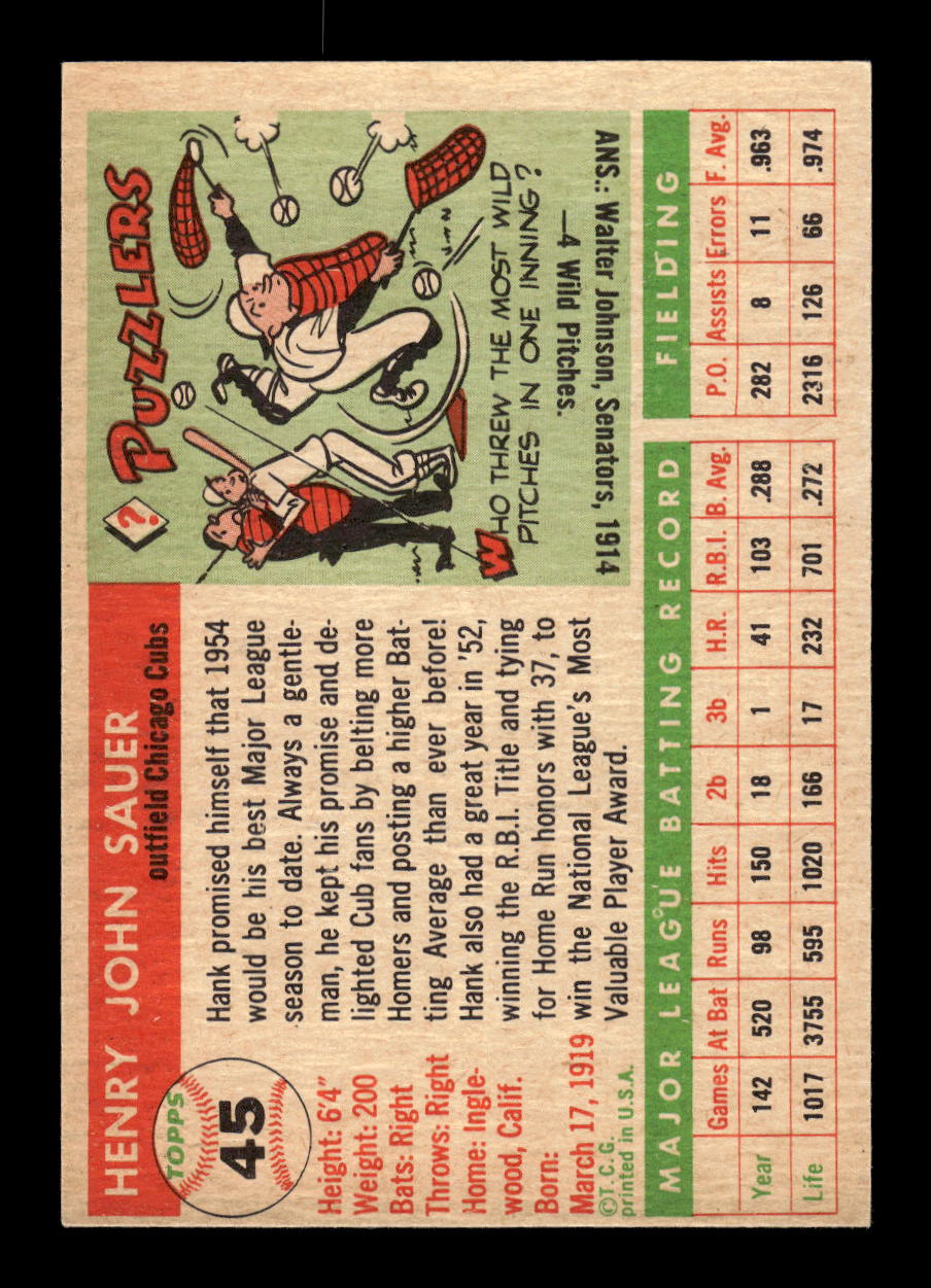 1955 Topps #45 Hank Sauer Chicago Cubs EX 10012838