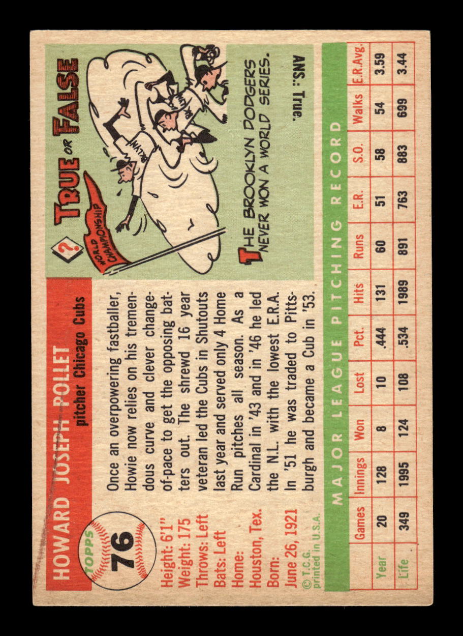 1955 Topps #76 Howie Pollet Chicago Cubs EX 10012856