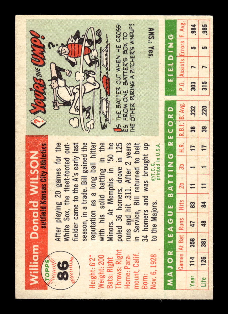 1955 Topps #86 Bill Wilson Kansas City Athletics EX 10012860