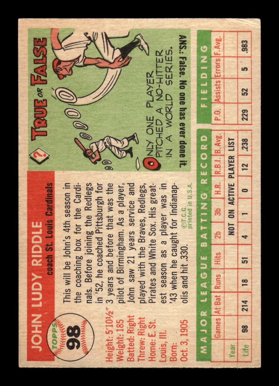 1955 Topps #98 Johnny Riddle St. Louis Cardinals EX 10012866