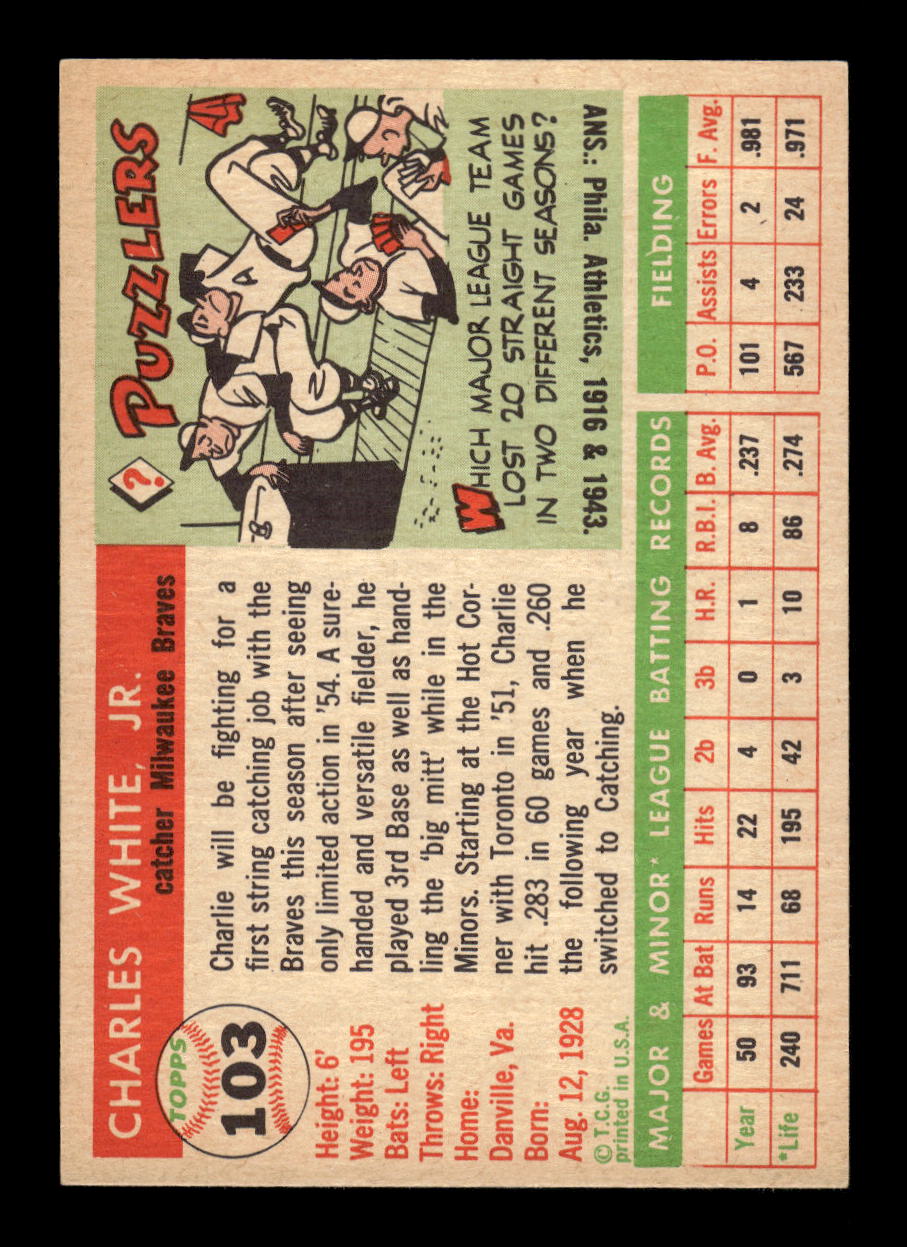 1955 Topps #103 Charlie White Milwaukee Braves EX 10012869