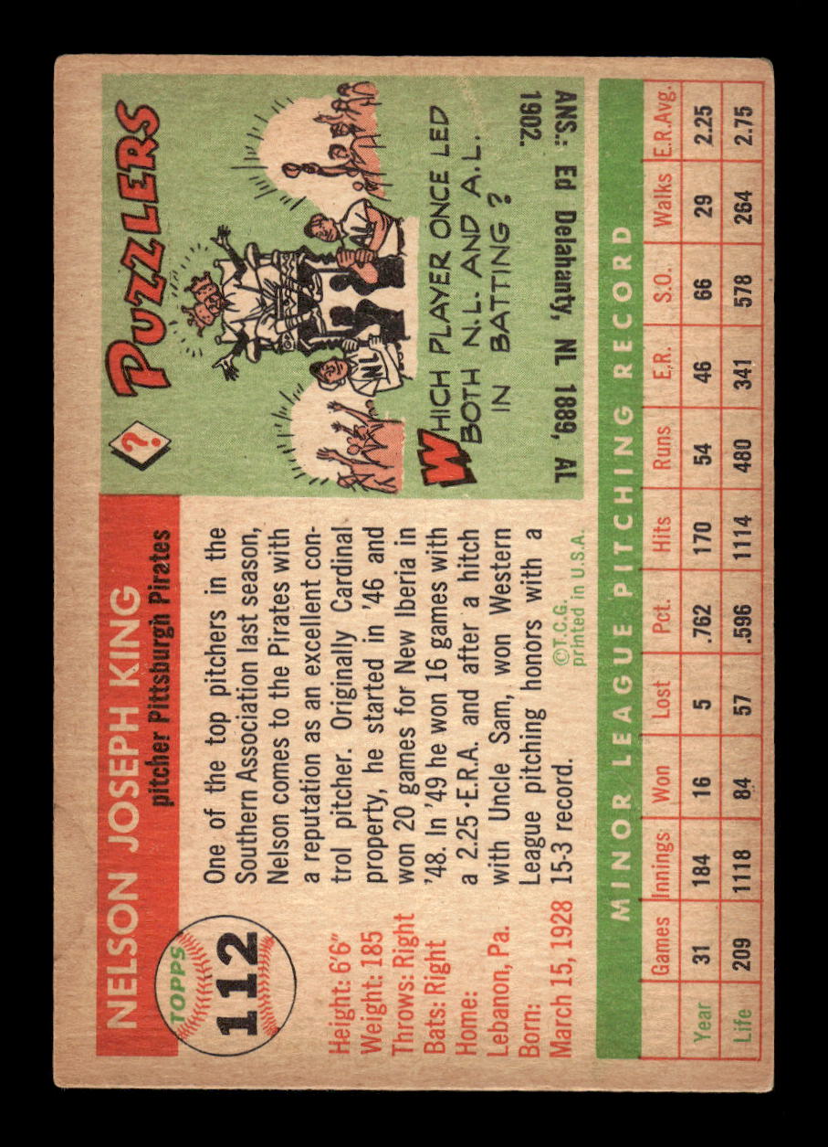 1955 Topps #112 Nelson King Pittsburgh Pirates EX 10012874