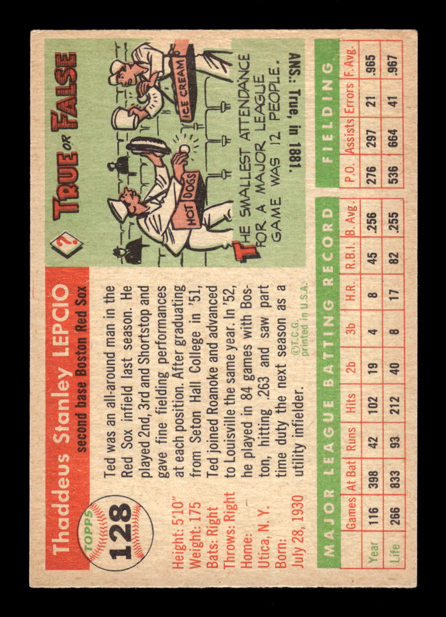 1955 Topps #128 Ted Lepcio Boston Red Sox EX 10012881