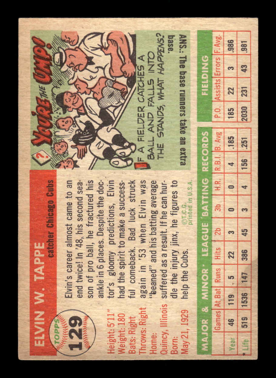 1955 Topps #129 Elvin Tappe Chicago Cubs EX 10012882