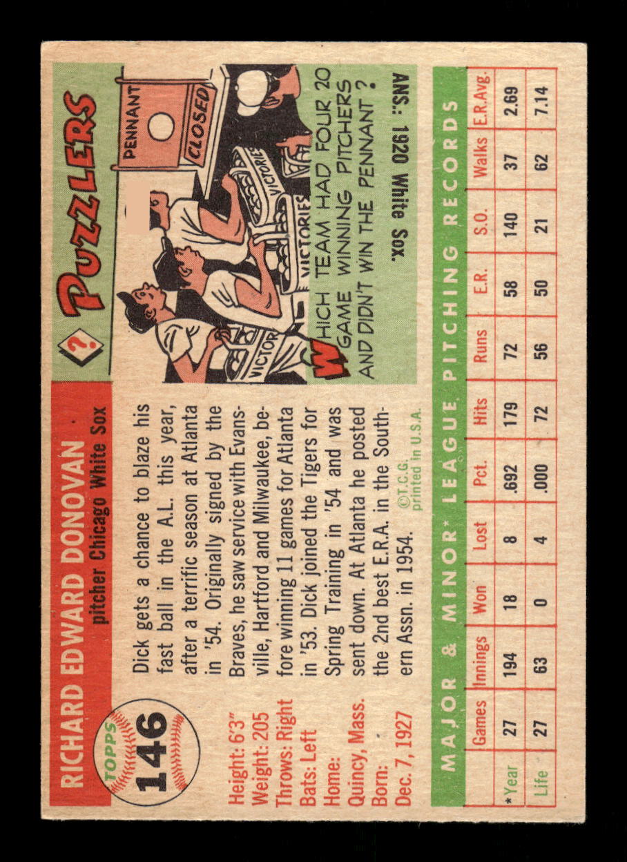 1955 Topps #146 Dick Donovan Chicago White Sox EX 10012891