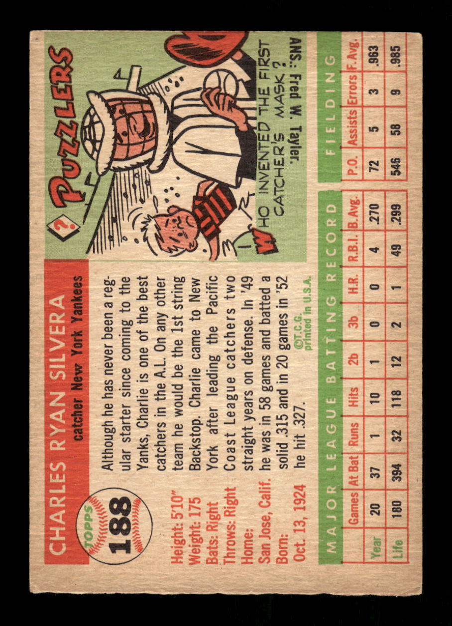 1955 Topps #188 Charlie Silvera New York Yankees EX 10012901