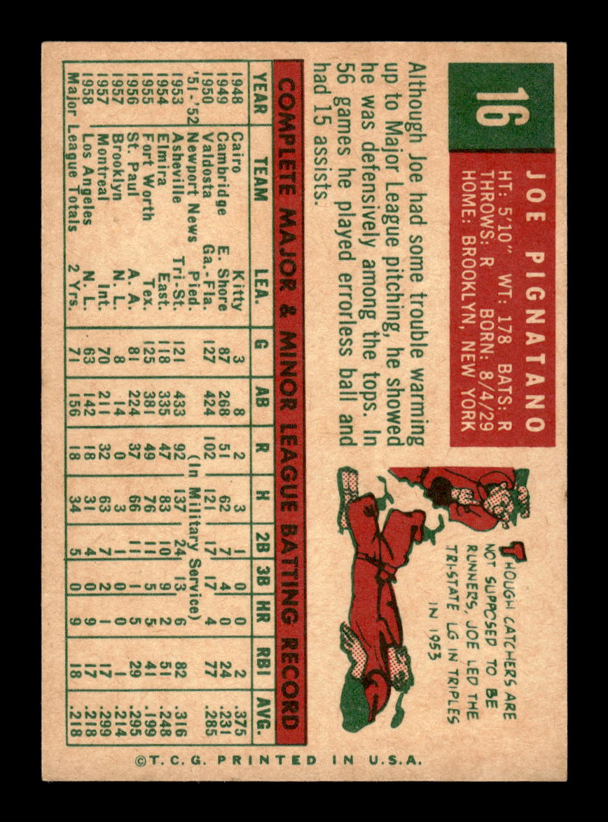 1959 Topps #16 Joe Pignatano Los Angeles Dodgers EXMT 10012912
