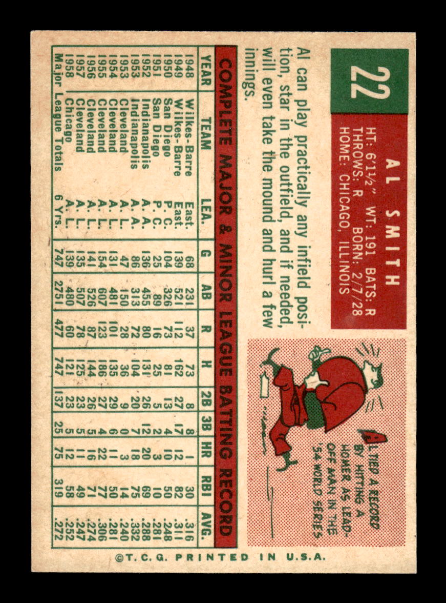 1959 Topps #22 Al Smith Chicago White Sox EXMT 10012915