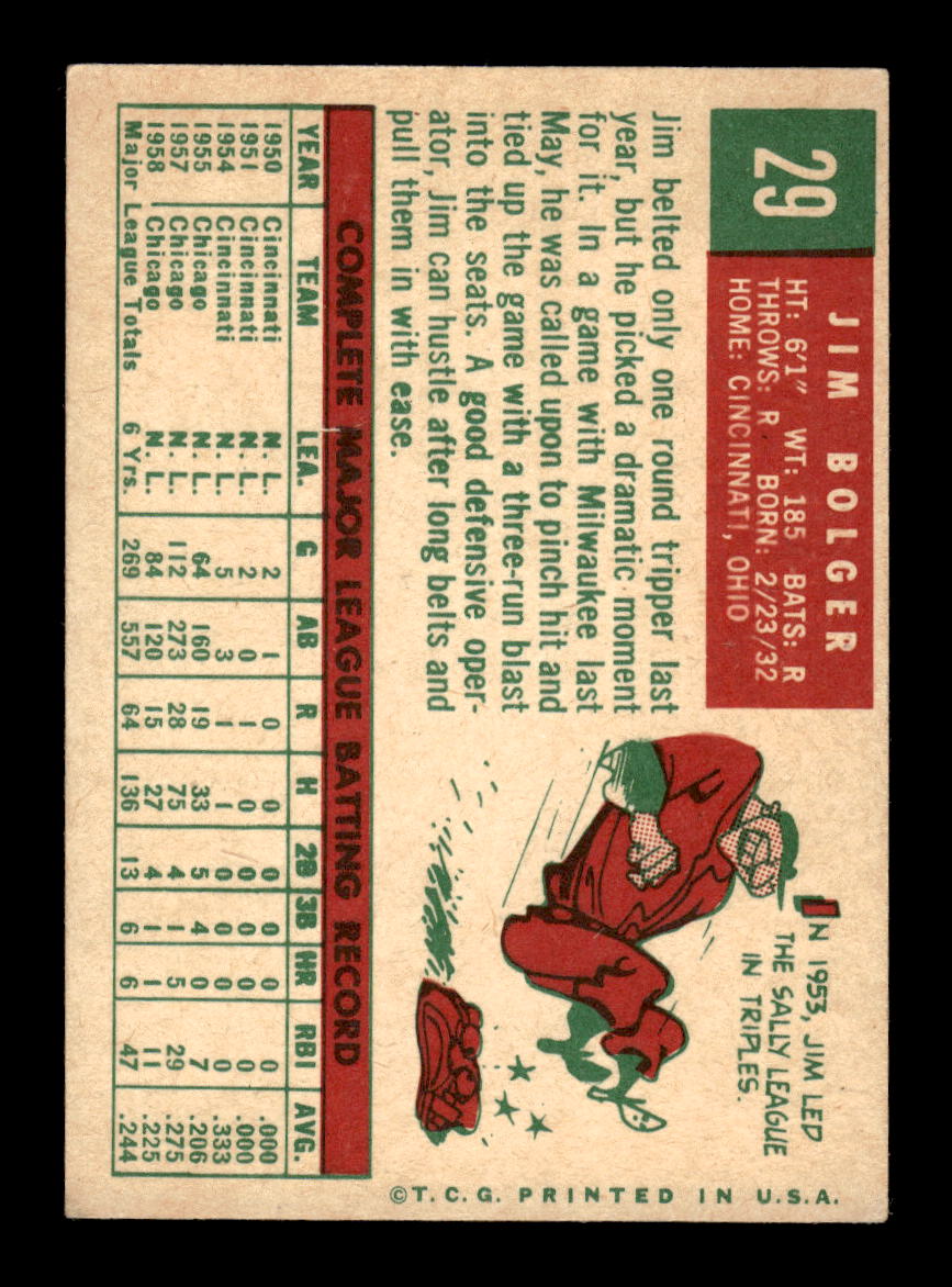 1959 Topps #29 Jim Bolger Chicago Cubs EXMT 10012921