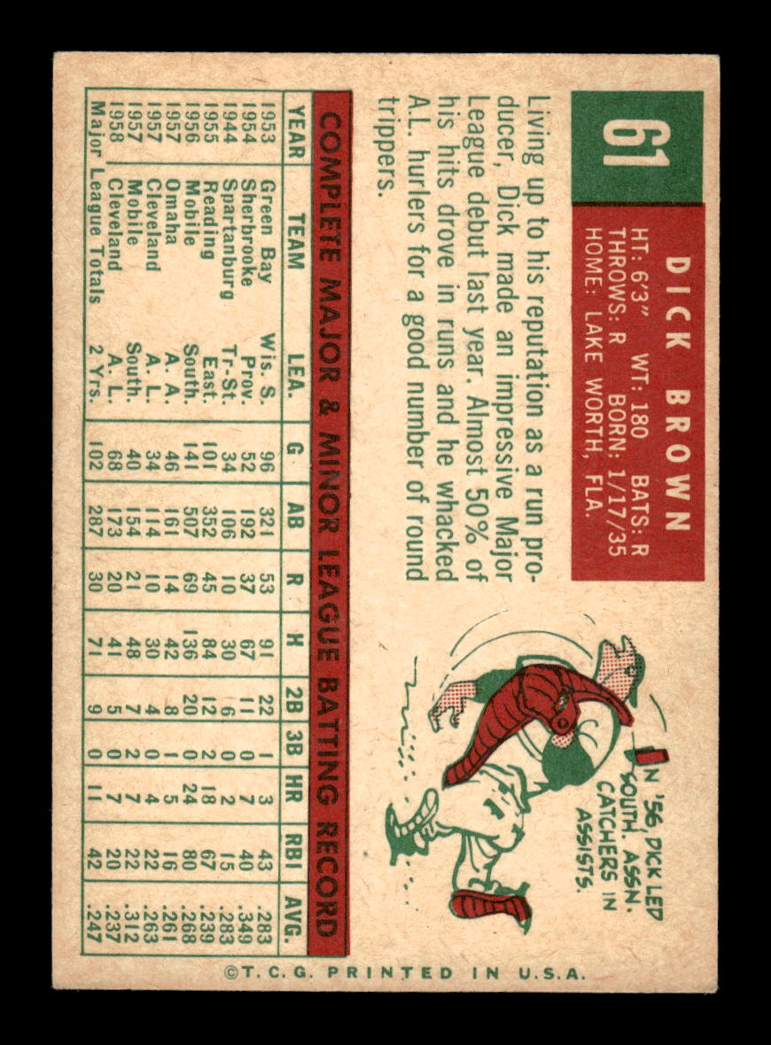1959 Topps #61 Dick Brown Cleveland Indians EXMT 10012930
