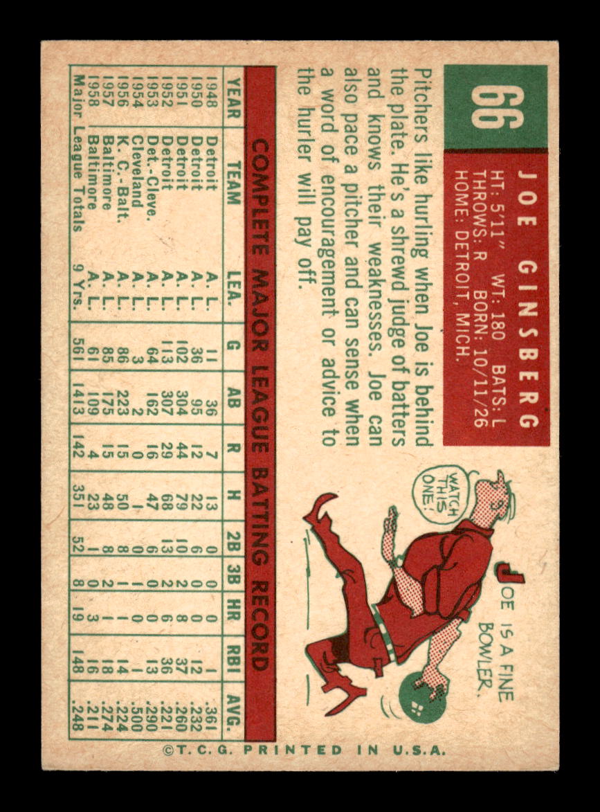 1959 Topps #66 Joe Ginsberg Baltimore Orioles EXMT 10012933