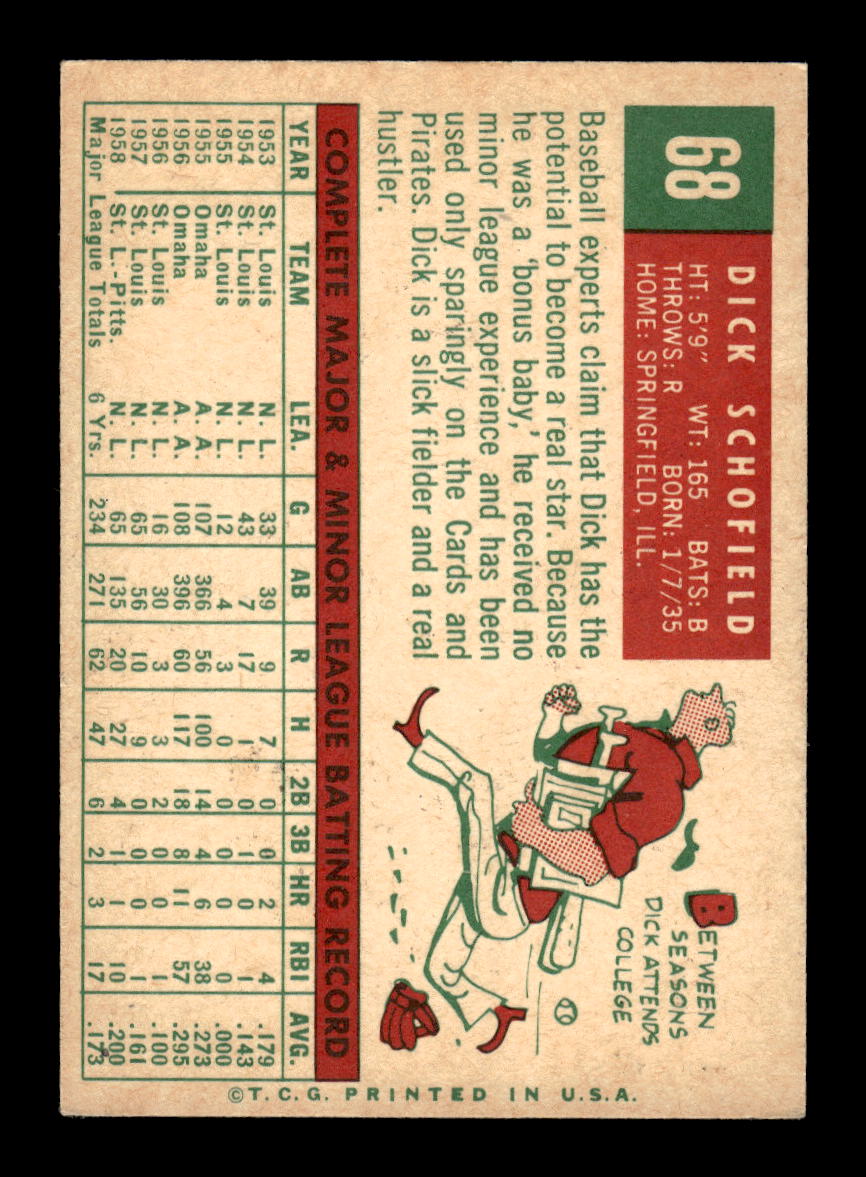 1959 Topps #68 Dick Schofield Pittsburgh Pirates EXMT 10012935