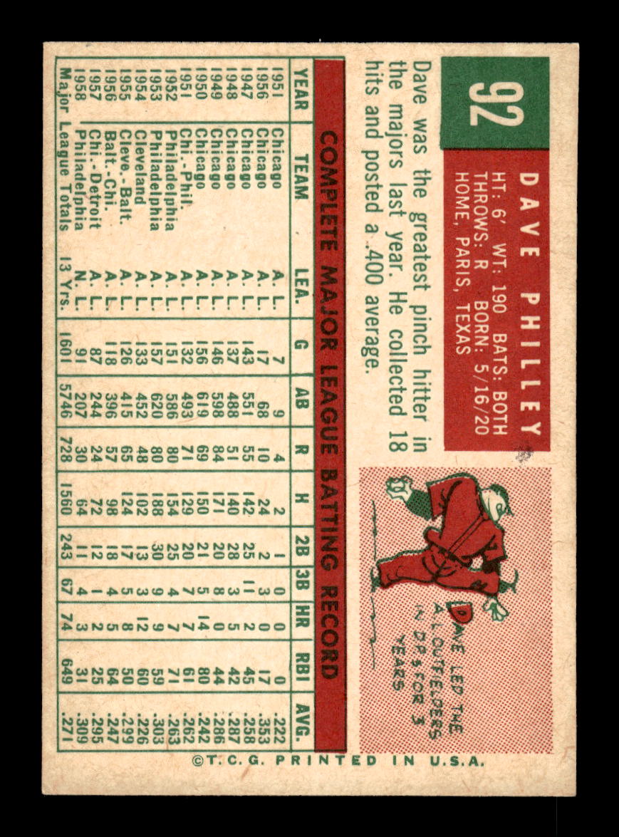 1959 Topps #92 Dave Philley Philadelphia Phillies EXMT 10012940