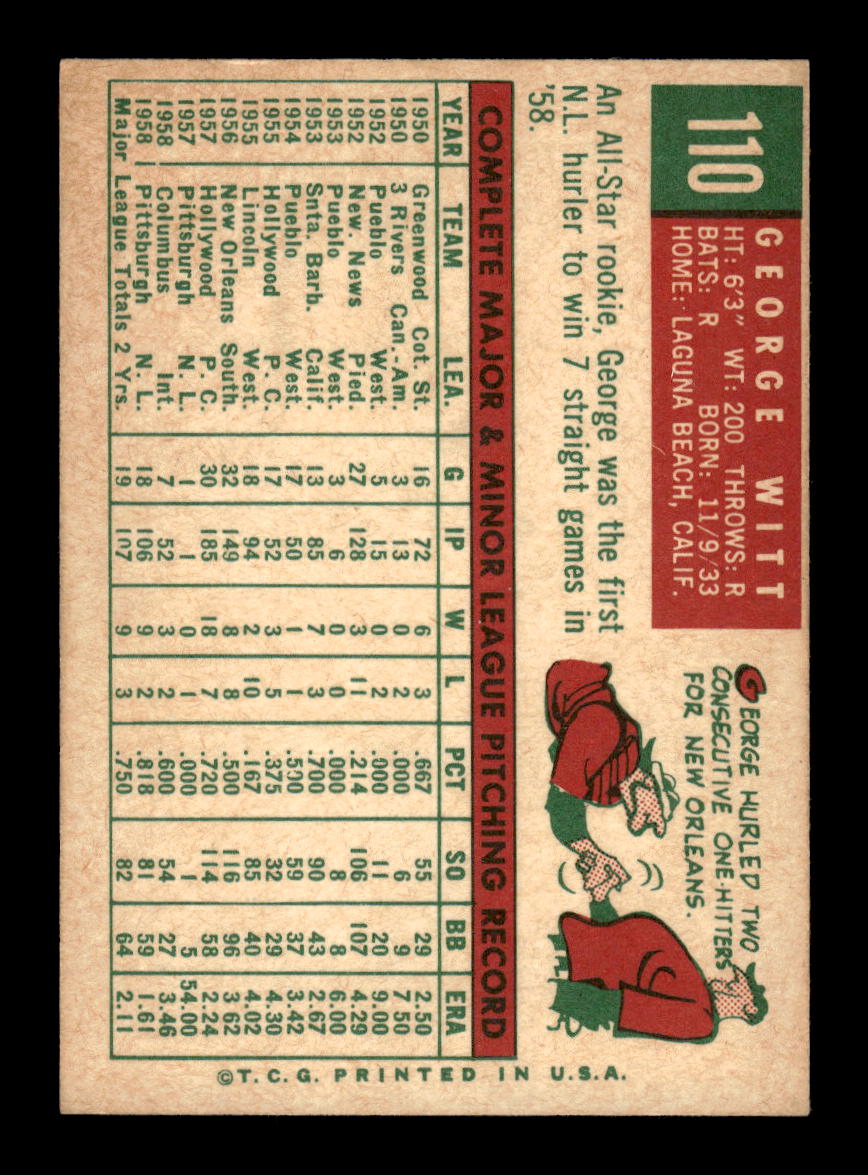 1959 Topps #110 George Witt Pittsburgh Pirates EXMT 10012946