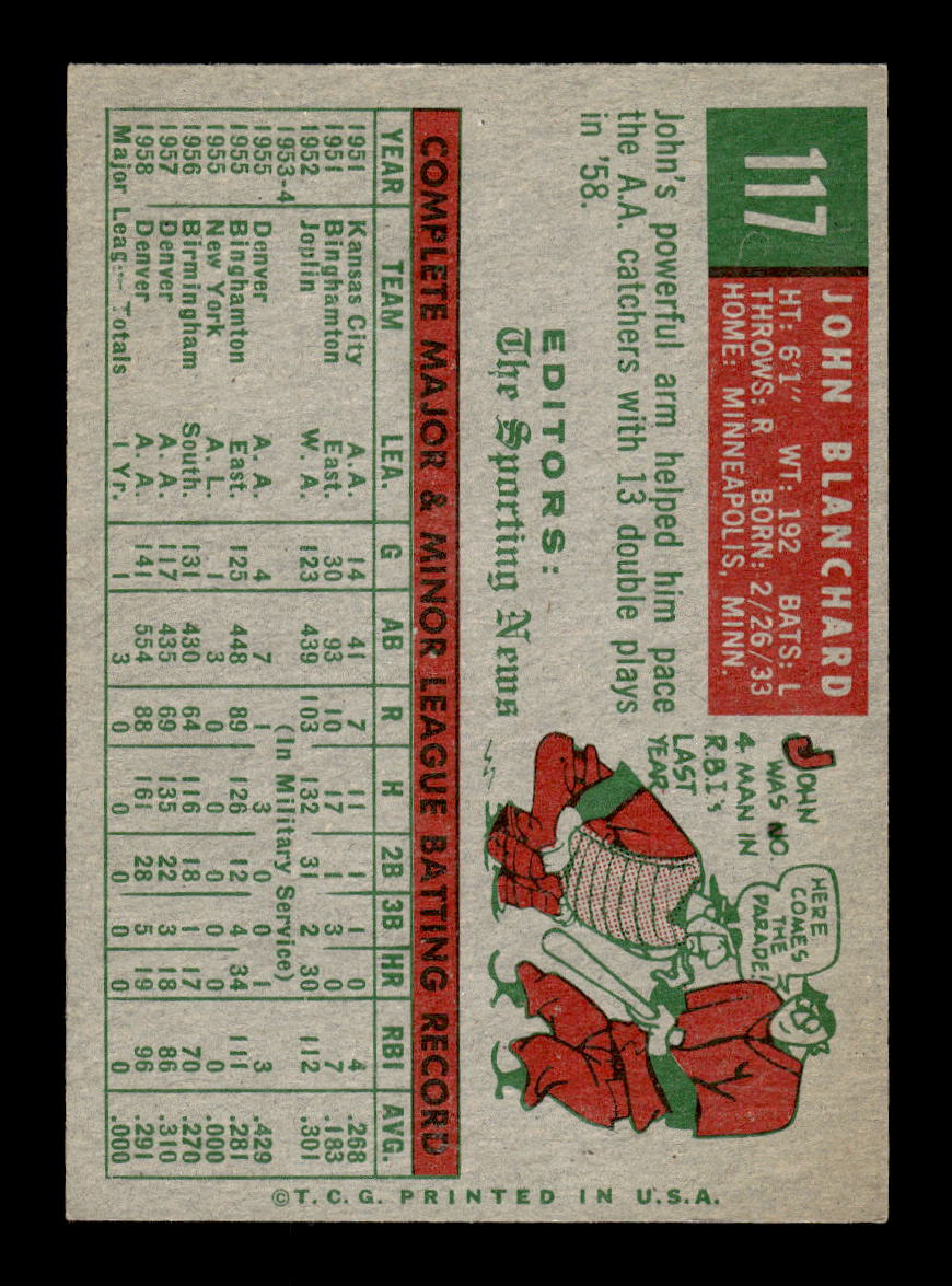 1959 Topps #117 John Blanchard New York Yankees EXMT 10012948