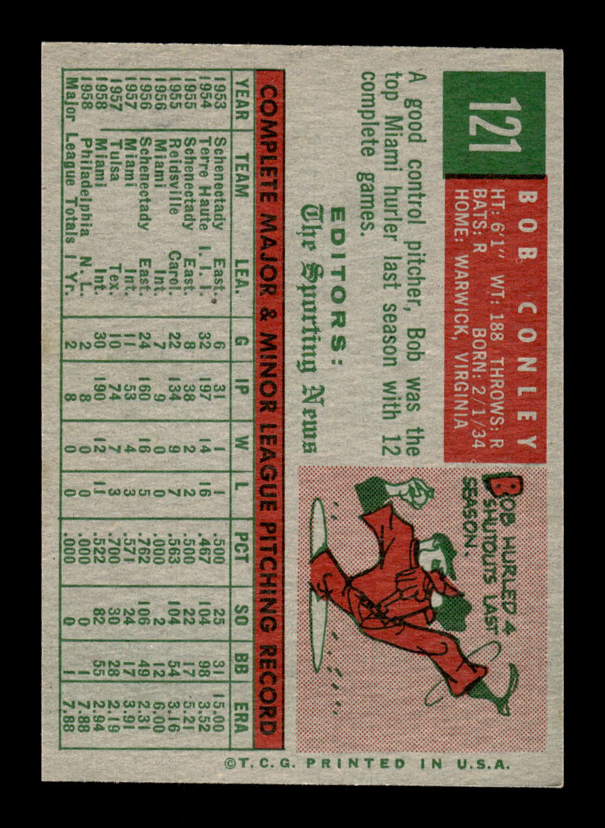 1959 Topps #121 Bob Conley Philadelphia Phillies EXMT 10012951