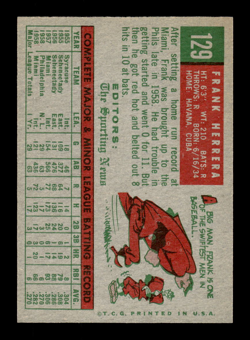1959 Topps #129 Frank Herrera Philadelphia Phillies EXMT 10012956